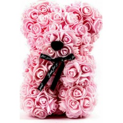 Αρκουδάκι Από Τεχνητά Τριαντάφυλλα Ροζ 25cm B106