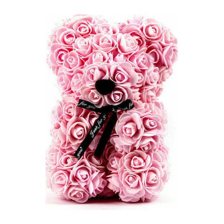 Αρκουδάκι Από Τεχνητά Τριαντάφυλλα Ροζ 25cm B106