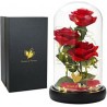 Τριαντάφυλλο Κόκκινο για Πάντα με Φως και Χρυσό-Μαύρο Κουτί με Μαξιλαράκι 30x22 cm Rose Q