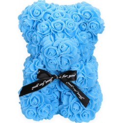 Δωρόσημο Αρκουδάκι από Τριαντάφυλλα Μπλε 25cm