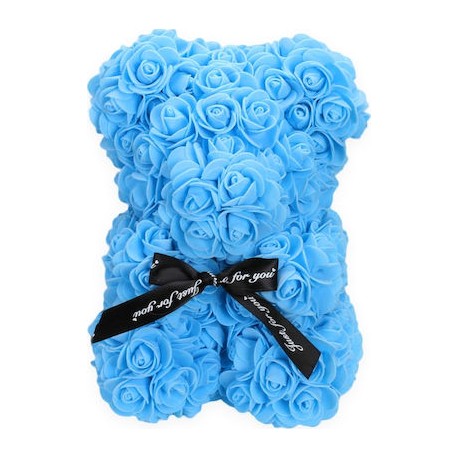 Δωρόσημο Αρκουδάκι από Τριαντάφυλλα Μπλε 25cm