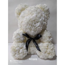 Αρκουδάκι από Τριαντάφυλλα Λευκό 40cm