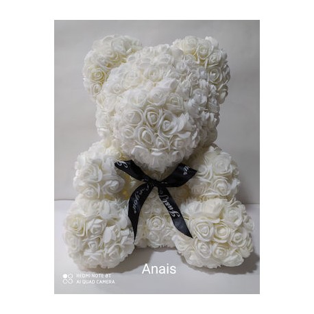 Αρκουδάκι από Τριαντάφυλλα Λευκό 40cm