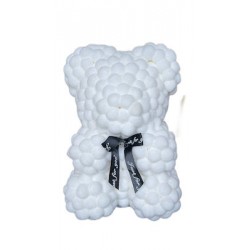 Αρκουδάκι Άσπρο  με Κορδέλα και κουτί 25cm Pom Pom Foam flower