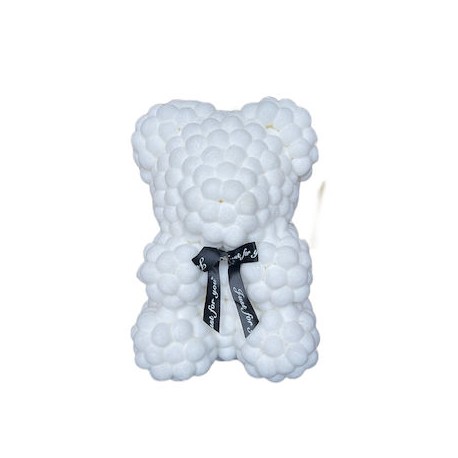 Αρκουδάκι Άσπρο  με Κορδέλα και κουτί 25cm Pom Pom Foam flower