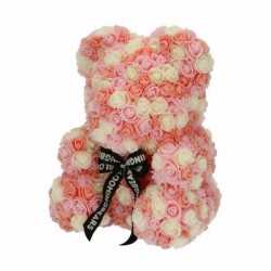 Αρκουδάκι από τεχνητά Τριαντάφυλλα Πολύχρωμο 40cm