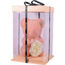 Crystal Αρκουδάκι με Τεχνητό Τριαντάφυλλο 21.5cm σε Κουτί Δώρου - Ροζ