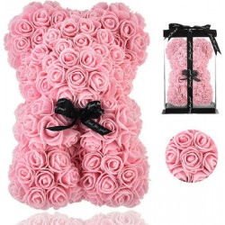 Αρκουδάκι από Τεχνητά Τριαντάφυλλα Ροζ 40 εκατοστά με κουτί Rose Teddy Bear