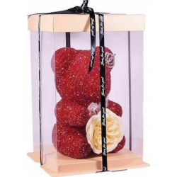 Crystal Αρκουδάκι με Τεχνητό Τριαντάφυλλο 21.5cm σε Κουτί Δώρου - Κόκκινο