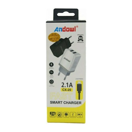 Andowl micro USB Cable & 2x USB-A Wall Adapter Μαύρο (CX-20)